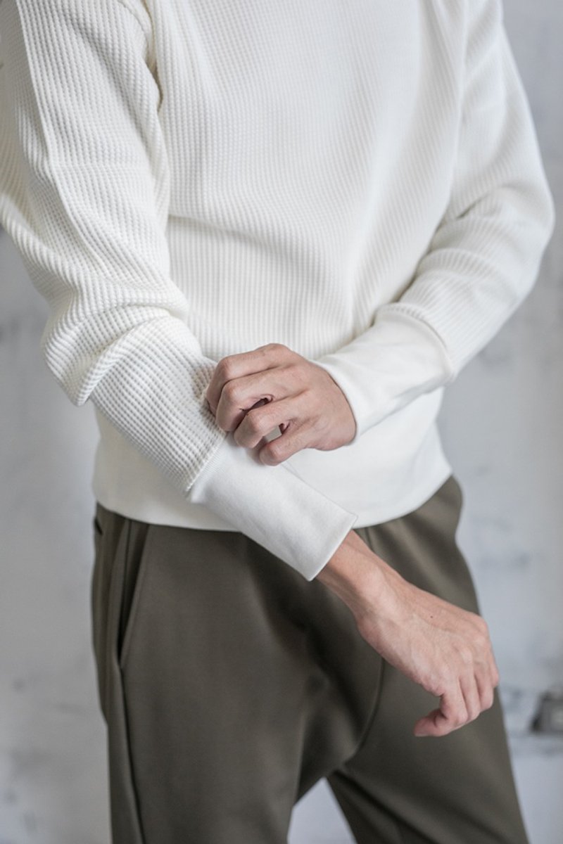 日本製重磅華夫格長袖純棉上衣 - T 恤 - 棉．麻 