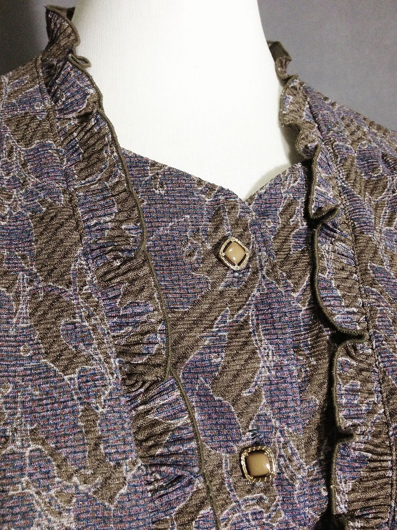 When vintage [antique dress / coffee purple flowers antique flounced dress] abroad back to vintage dress VINTAGE - ชุดเดรส - เส้นใยสังเคราะห์ หลากหลายสี