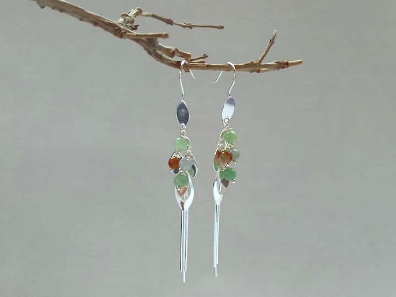 Natural Burmese jade A goods jade ~ colorful jade beads sterling silver earrings - ต่างหู - เงินแท้ 