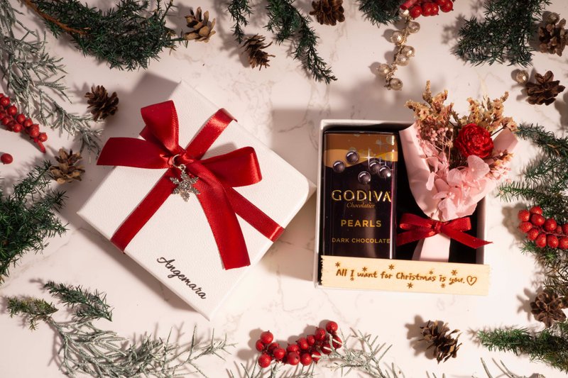 Godiva chocolate gift box with quotes/Preserved flower gift box arrangement(W) - ช็อกโกแลต - พืช/ดอกไม้ สีนำ้ตาล