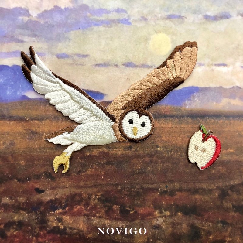 Novigo 台灣動物熨燙刺繡 / 東方草鴞 - 徽章/別針 - 繡線 咖啡色