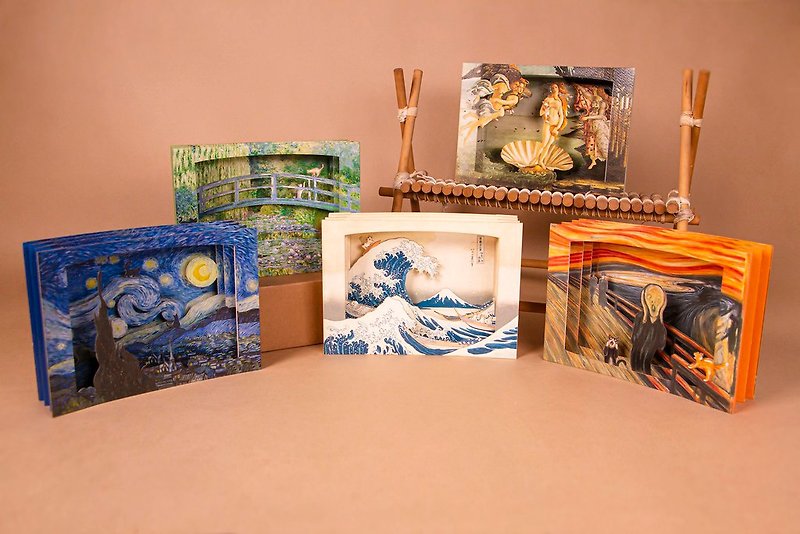 [MINI LIFE x Wizhead] Three-dimensional famous painting card-surfing cat/chai chai/venus - งานไม้/ไม้ไผ่/ตัดกระดาษ - กระดาษ หลากหลายสี