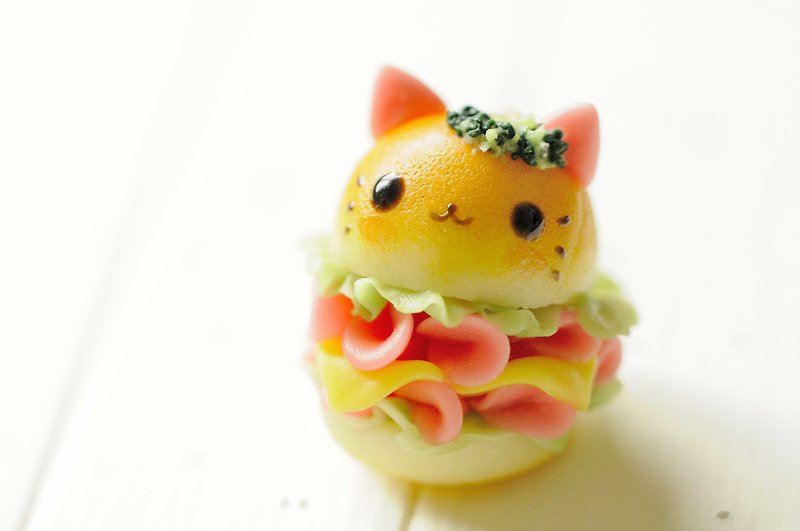 Sweet Dream☆delicious kitten burger☆/bag pendant key ring - ที่ห้อยกุญแจ - ดินเหนียว สีส้ม