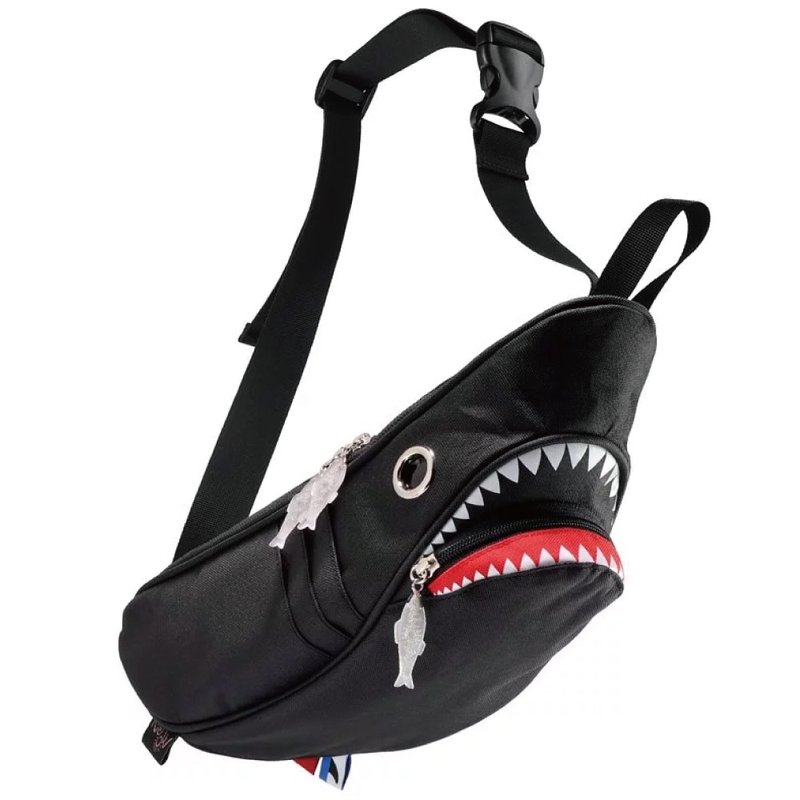 Morn Creations Genuine Shark Waist Bag-Black (SK-110-BK) - กระเป๋าแมสเซนเจอร์ - วัสดุอื่นๆ สีดำ