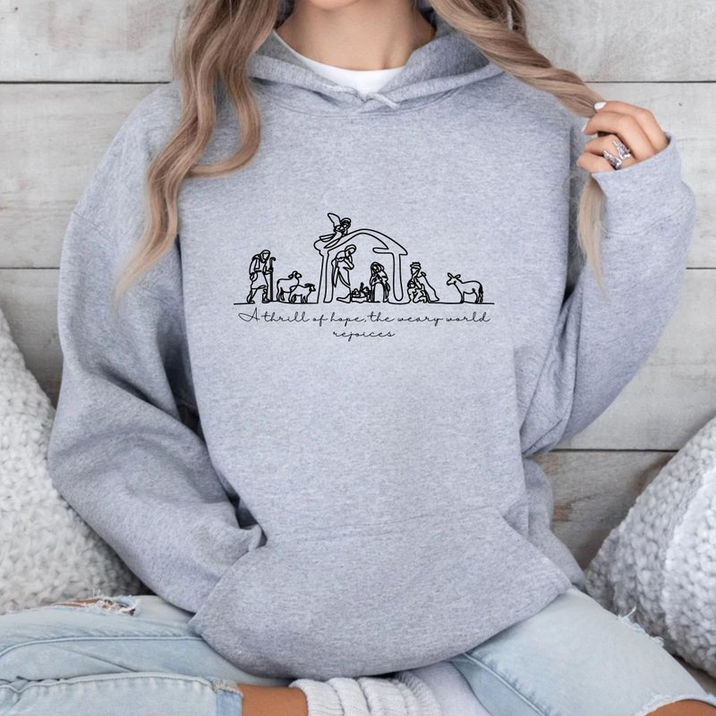 Christmas gospel verses Christian hooded sweatshirt long-sleeved hat ta thrill of hope - Unisex Hoodies & T-Shirts - Cotton & Hemp White