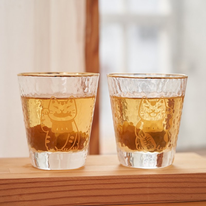 貓の招財對杯(1組2杯/木盒包裝) 【HitoCat吉豆貓】 - 酒杯/酒器 - 玻璃 透明