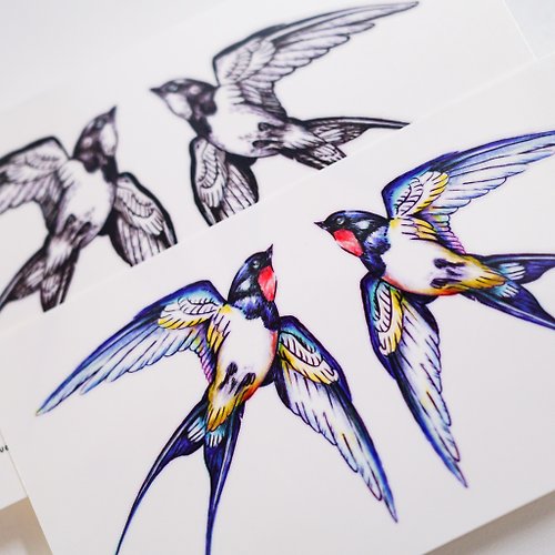 ╰ LAZY DUO TATTOO ╮ 手繪唯美動物紋身貼紙經典燕子插畫飛鳥刺青自由自在飛翔夏天小物