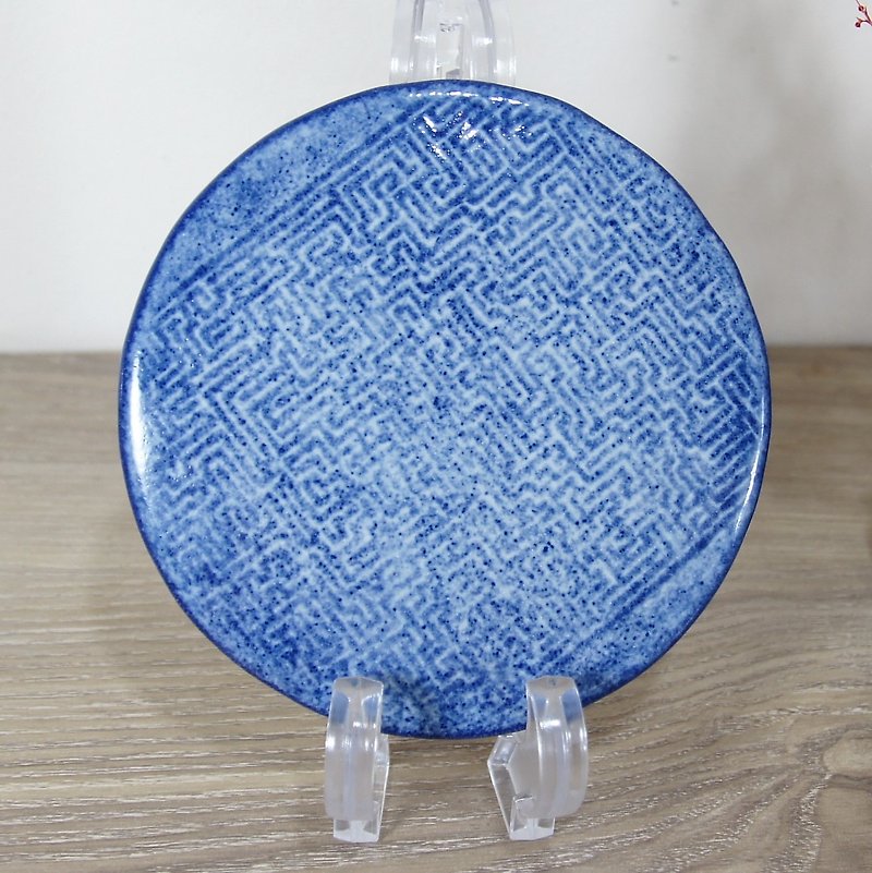 パターンコースター-直径約11.3 cm - コースター - 陶器 ブルー