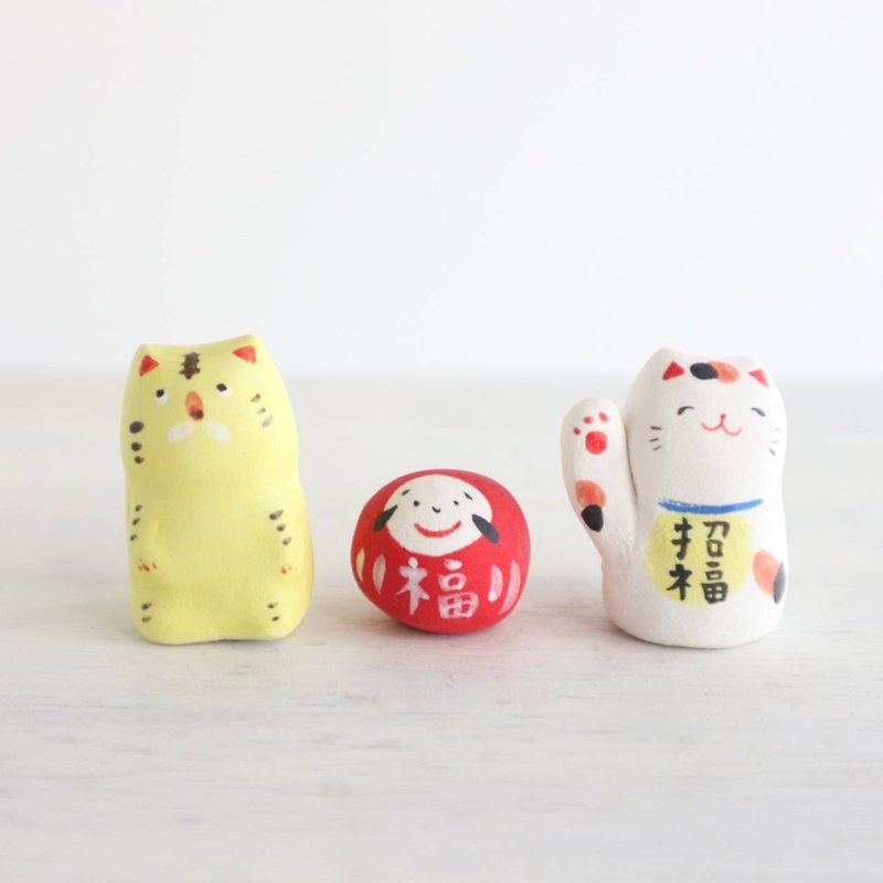 ミニ縁起置物　3点セット　虎　だるま　招き猫 - 擺飾/家飾品 - 黏土 