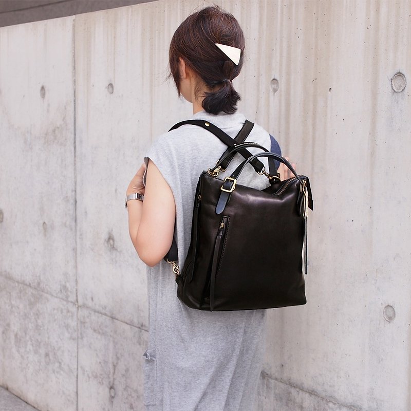 Japanese handmade horse leather back three-purpose bag Made in Japan by LESS DESIGN - Backpacks - Genuine Leather 