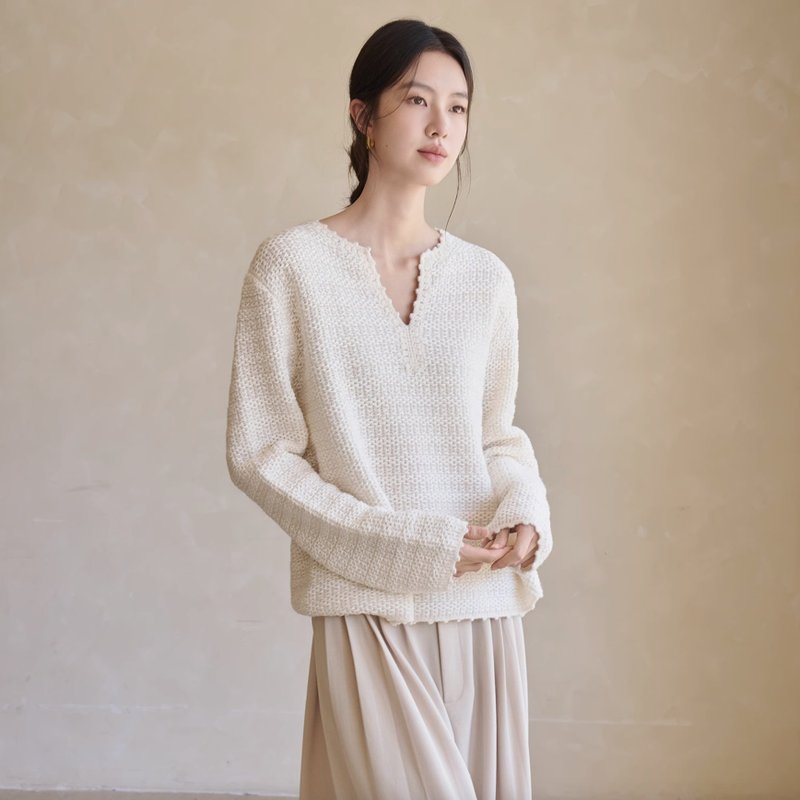 法式復古 全羊毛提花編織感針織毛衣 - 女毛衣/針織衫 - 其他材質 多色