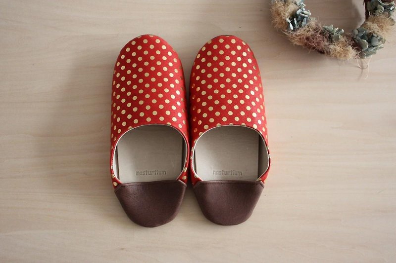 Baboosh polka dot red pigskin (M) - รองเท้าแตะในบ้าน - หนังแท้ สีแดง