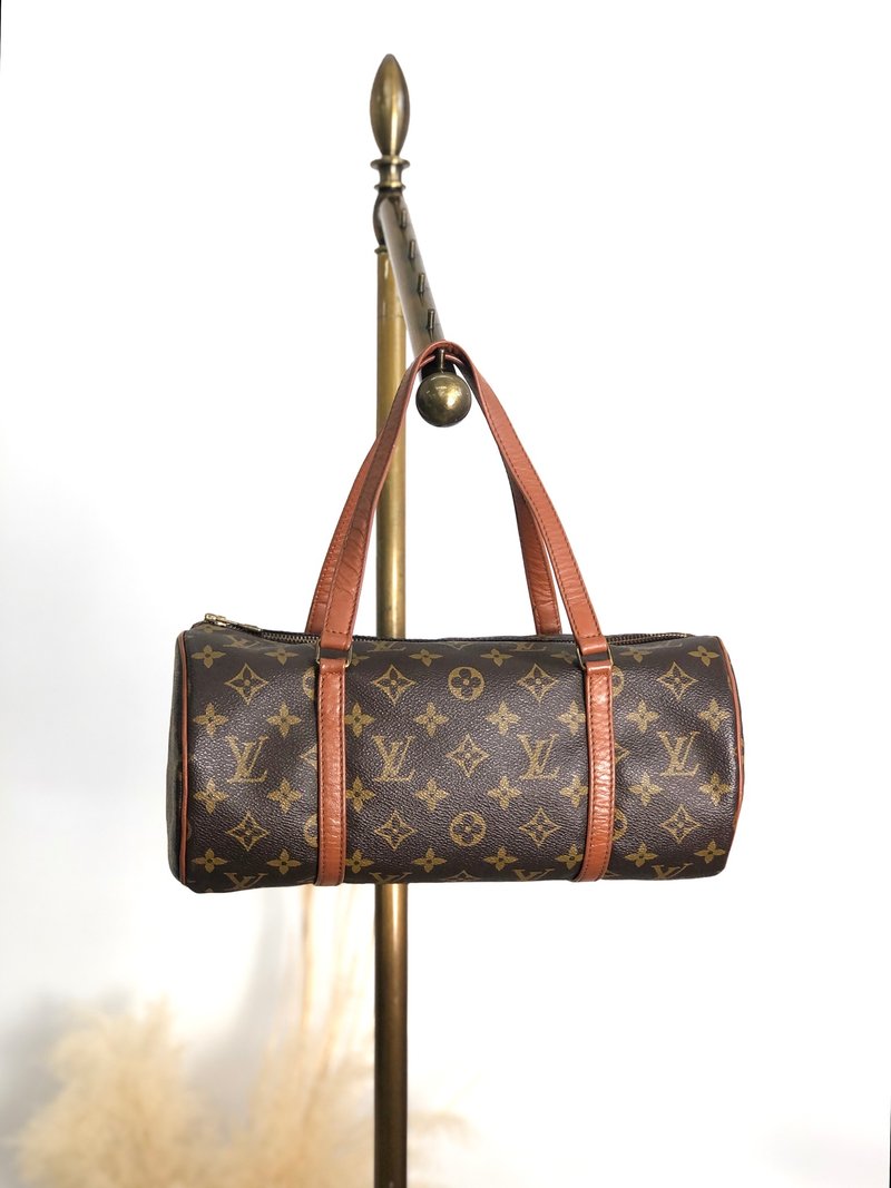 【 日本直送　名牌中古包 】LOUIS VUITTON ルイヴィトン ハンドバッグ ブラウン PVC レザー パピヨン ロールバッグ オールド cdc5p5 - 手提包/手提袋 - 防水材質 咖啡色