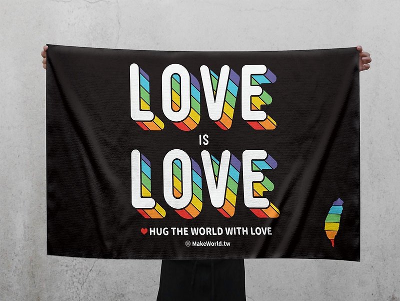 Make World Sports Bath Towel (Rainbow-LOVE is LOVE/Black) - ผ้าขนหนู - เส้นใยสังเคราะห์ 
