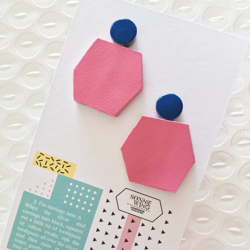 Sonniewing's Geometric Stud Leather Earrings - Earrings & Clip-ons - Genuine Leather Pink
