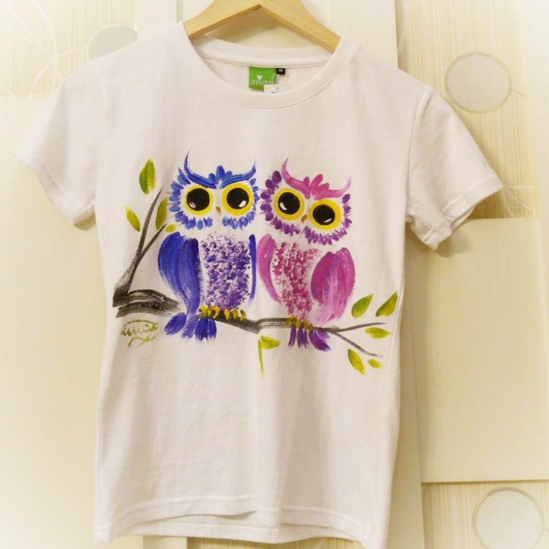 Couple Owl Winwing Hand-painted Clothes - Unisex Hoodies & T-Shirts - Cotton & Hemp White