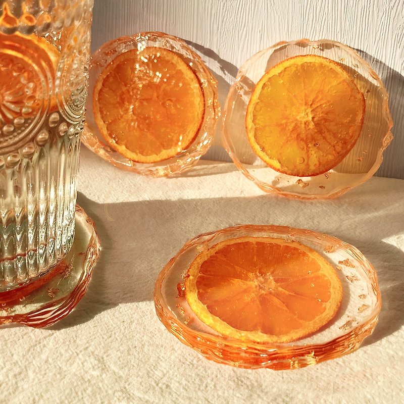 創意透明滴膠杯墊 - 清爽橙子杯子墊 - 個性手工隔熱杯墊
