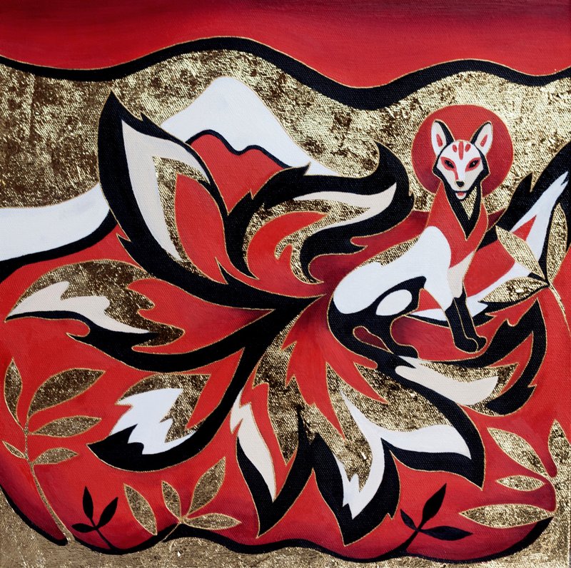 胡里京绘画 狐妖艺术品 Kumiho 艺术品 狐狸 手工艺术品 - 海報/掛畫/掛布 - 其他材質 紅色