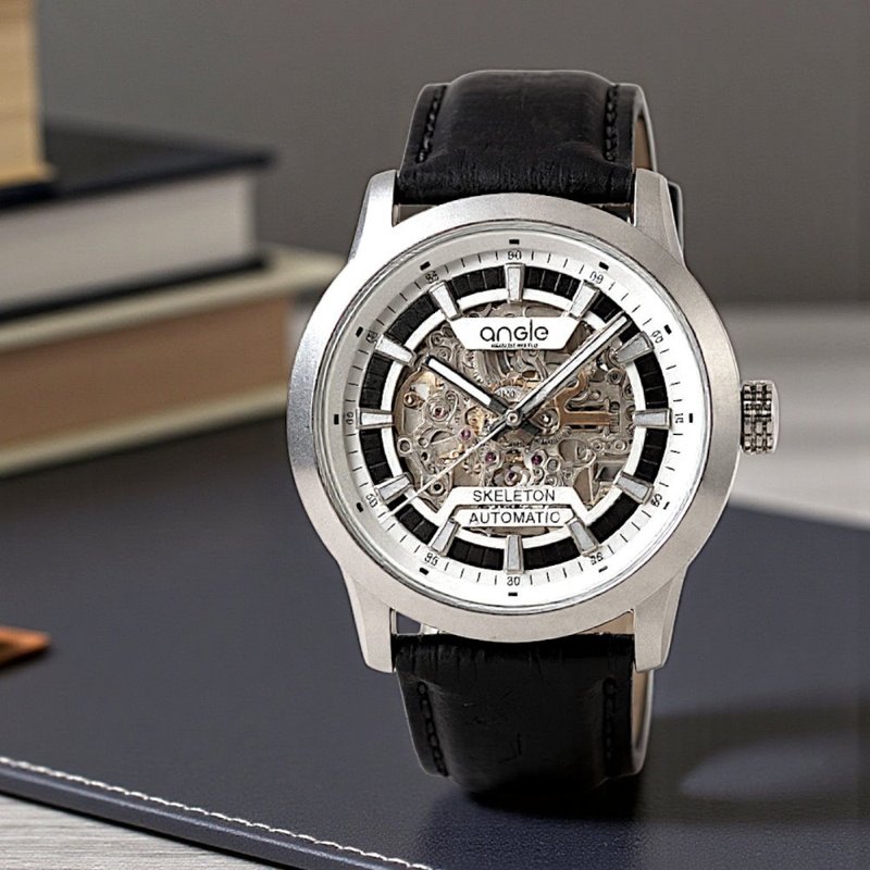 鏤空直紋 皮帶款 白面 全鋼色 - 男錶/中性錶 - 不鏽鋼 