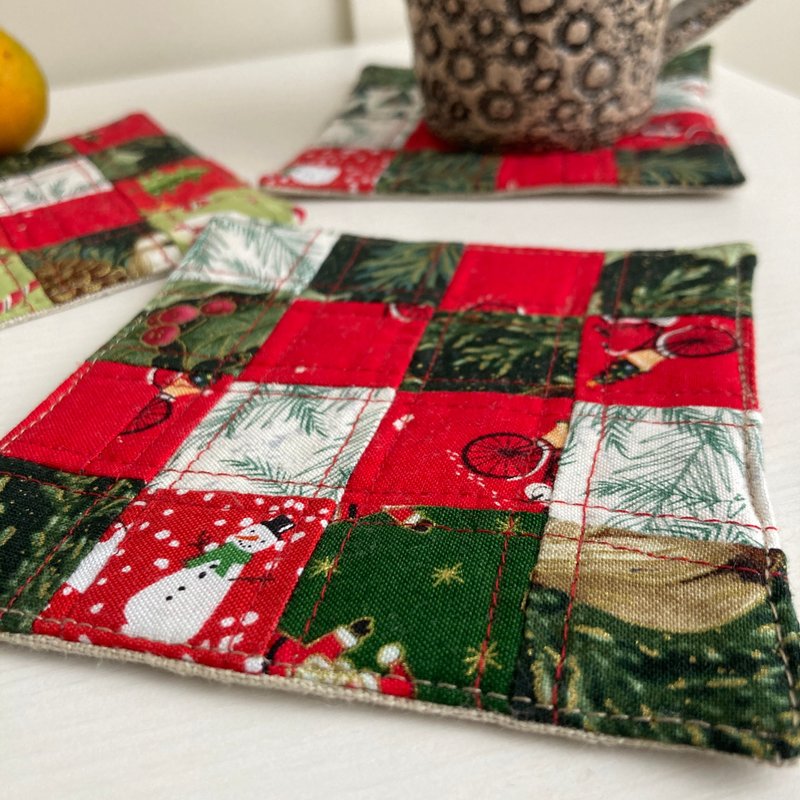 New Year's Eve coaster Set of 5 Linen-cotton coasters 11.5 x 11.5 cm - Coasters - Linen Red