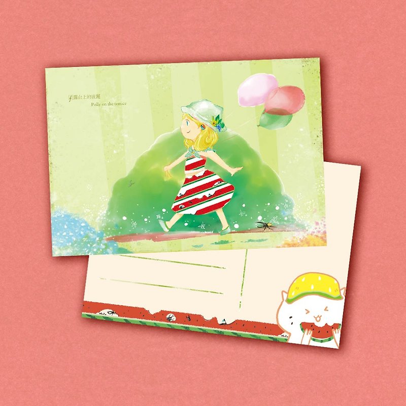 The girl and watermelon  postcard friendship Card - การ์ด/โปสการ์ด - กระดาษ สีเขียว