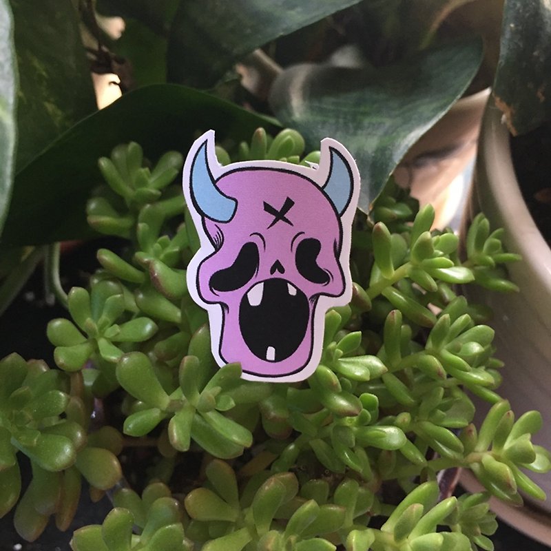 Halloween gift gift hand-painted stickers matte non-waterproof cute leaflet original skull demon - Stickers - Paper Pink