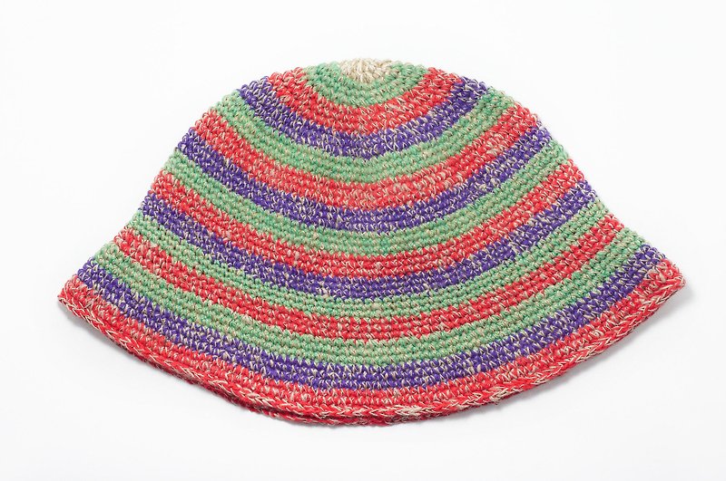 Valentine's Day gift hand-woven hat / knitted caps / hand-woven cotton Linen cap / wool cap / hat (made in nepal) - mixing stripes colored cotton Linen hat Hemp - Hats & Caps - Cotton & Hemp Multicolor