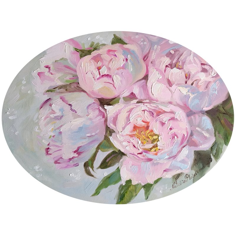 Peonies painting Flower Original Art Floral Artwork Fine Art Oil Painting - 海報/掛畫/掛布 - 其他材質 粉紅色