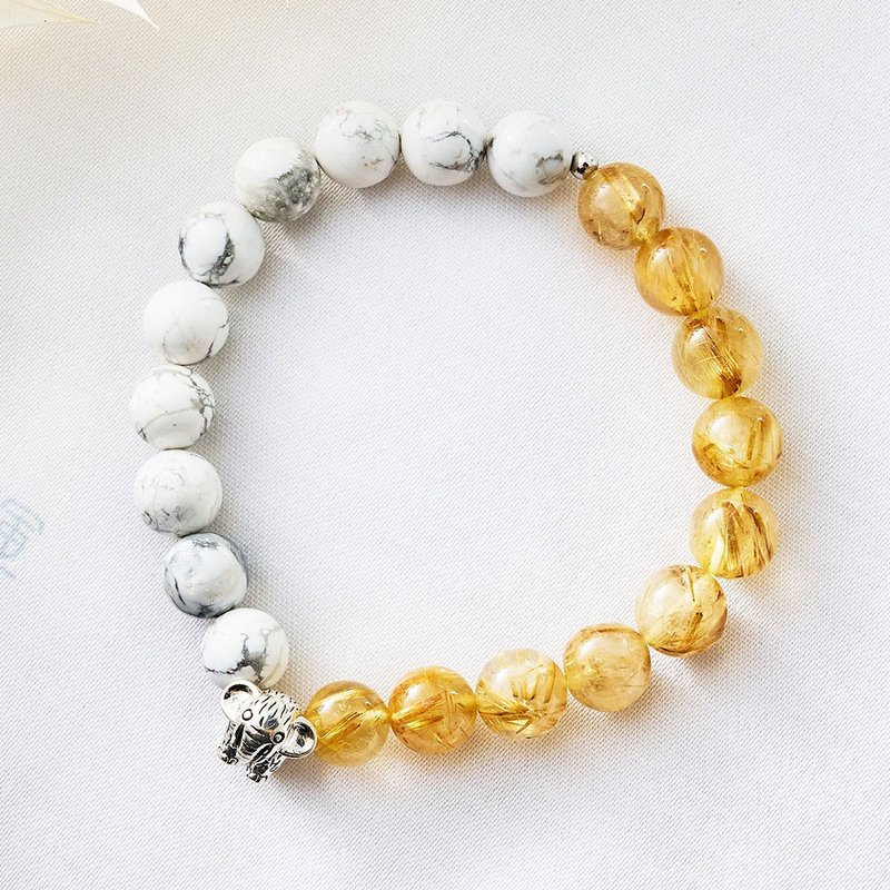 Rhyme • Lucky White Turquoise Men's Bracelet (including consecrated light) Huang Fajing attracts fortune, gathers wealth, wards off evil spirits, and brings good luck - Bracelets - Gemstone Yellow