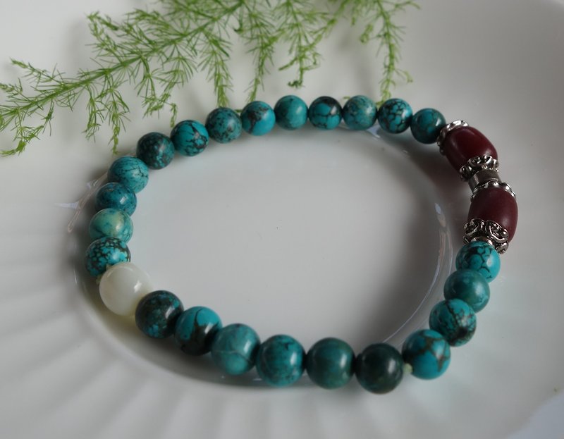 Natural old turquoise bracelet 10.8g bracelet Tibet old turquoise antique red Wax old Wax - Bracelets - Jade Multicolor