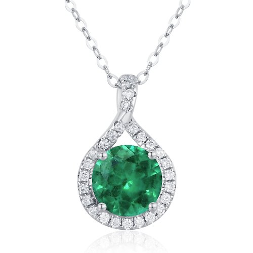 Majade Jewelry Design 祖母綠鑽石水滴項鍊-14k白金多層次頸鏈-簡約星球吊墜-5月生日石
