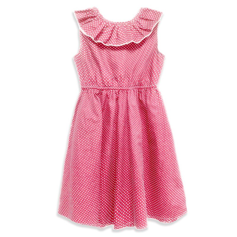 Lotus leaf collar sleeveless dress dress girls pink dot Polka Dots Pink - ชุดเด็ก - ผ้าฝ้าย/ผ้าลินิน สึชมพู