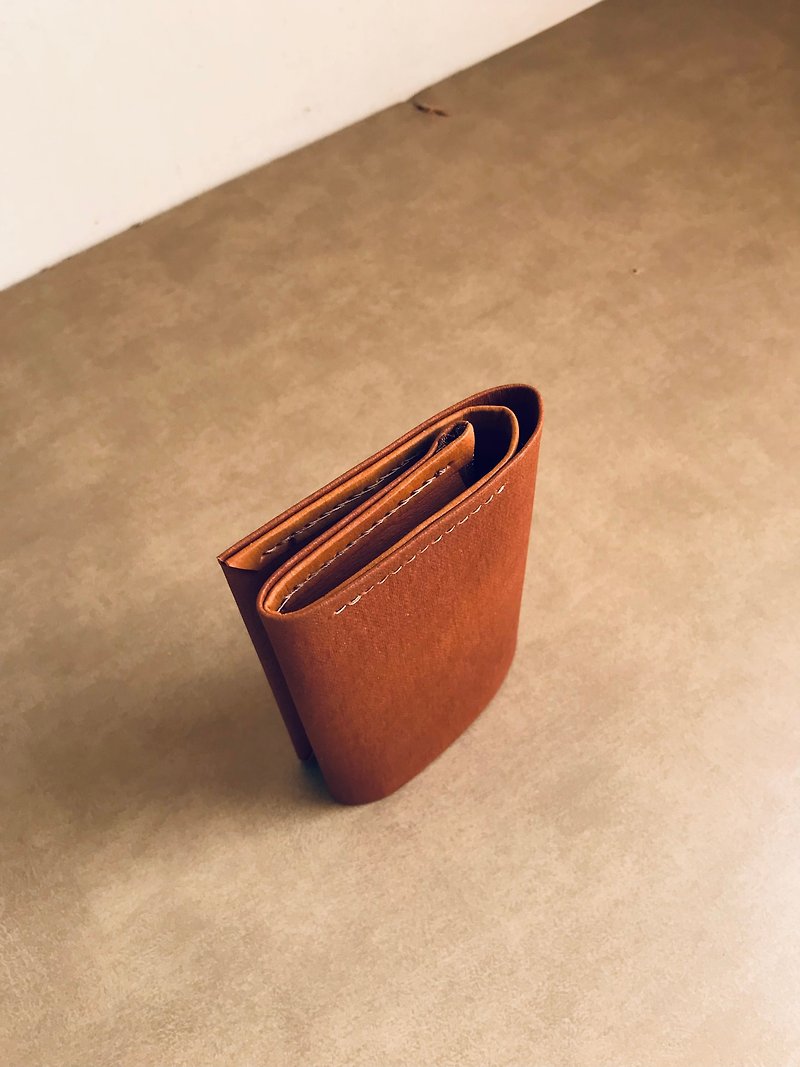-Washed zipper coin short clip/tea brown-*vegetarian paper leather-new product - Wallets - Paper Brown