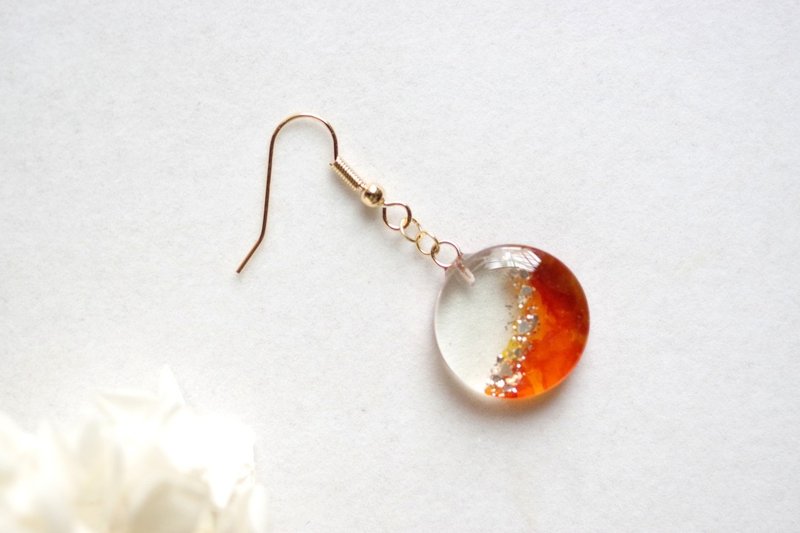 Resin Art Round Earrings - Melting into the Twilight - Earrings & Clip-ons - Resin Orange