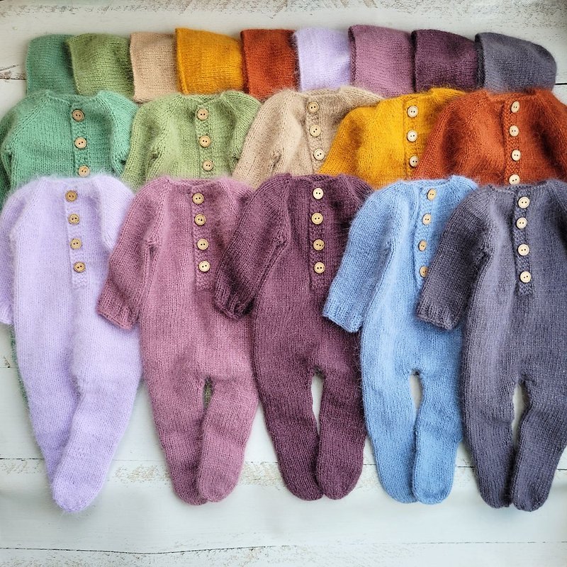 Newborn knitted fluffy Footed romper/ Pajamas - 嬰兒飾品 - 羊毛 多色