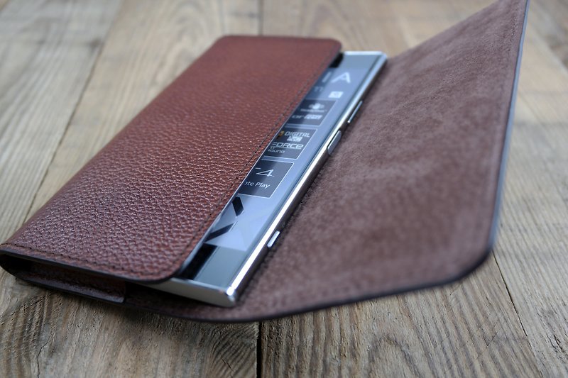 APEE Leather Handmade ~ Mobile Phone Case ~ Horizontal Magnetic Button Handle ~ Lychee Black Brown ~ Sony XZ Premium - เคส/ซองมือถือ - หนังแท้ สีนำ้ตาล