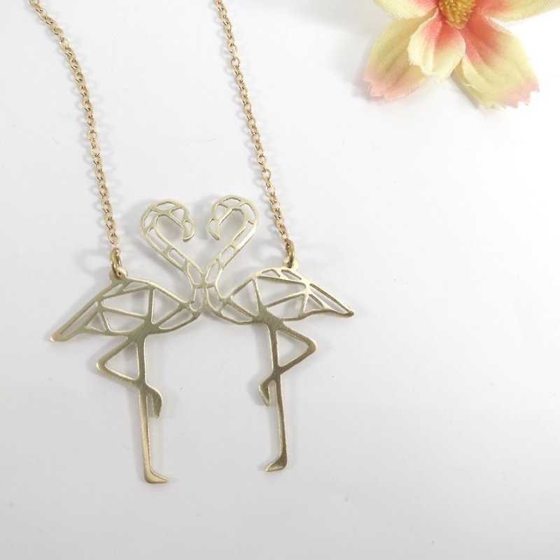 Flamingo double Necklace from WABY - สร้อยคอ - โลหะ สีส้ม