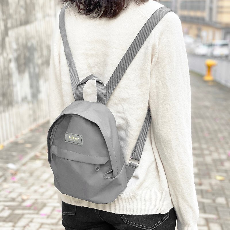 [Transfer] Kayla water-repellent nylon light gray mini backpack ultra-light backpack school bag - กระเป๋าเป้สะพายหลัง - วัสดุอื่นๆ สีเทา