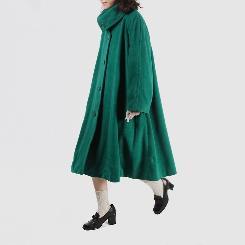 【蛋植物古著】松石夫人寬鬆傘狀毛料古著大衣 - 外套/大衣 - 羊毛 綠色