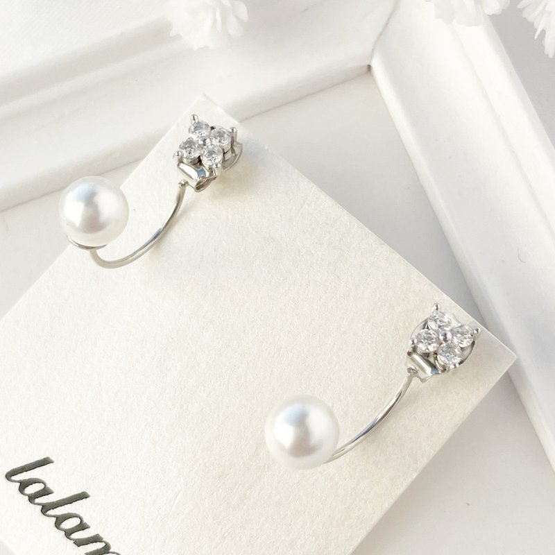 【Xmas gift】S925 zirconia pearl pierced earrings - Earrings & Clip-ons - Glass Silver