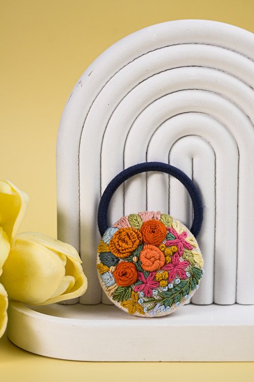 sacit-shop Hair rubber band, flower lover pattern, orange