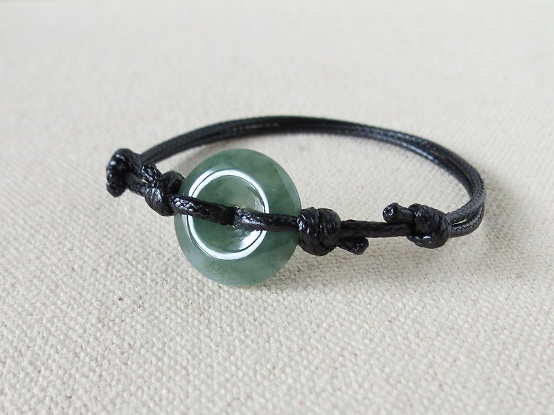 Zodiac Year [Ping An‧ Ruyi] Safe buckle jade Korean Wax thread bracelet*GF04*Lucky, anti villain - สร้อยข้อมือ - เครื่องเพชรพลอย สีเขียว