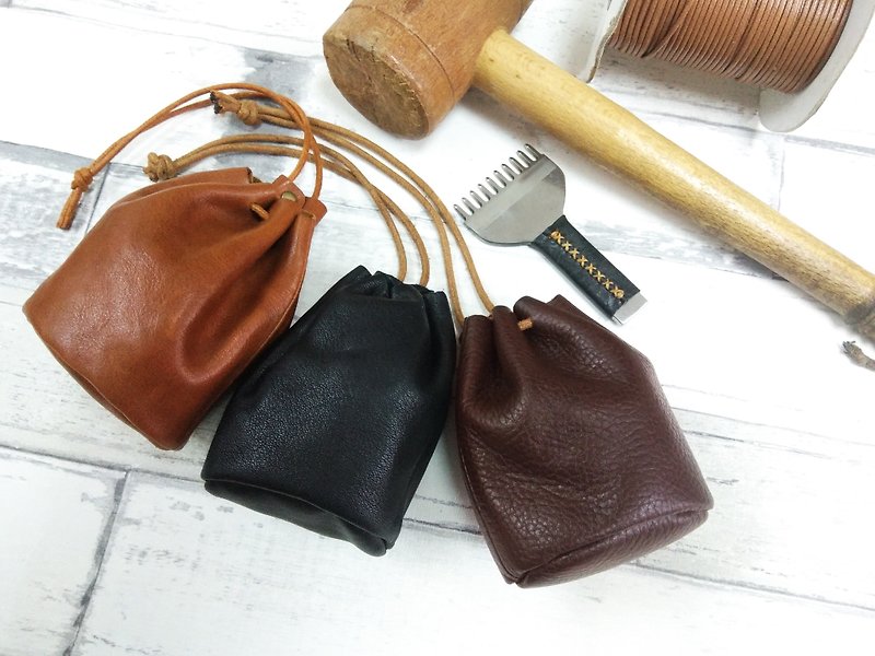 MICO tumbled cow leather leather internal stitched coin purse / storage bag - Coin Purses - Genuine Leather Black