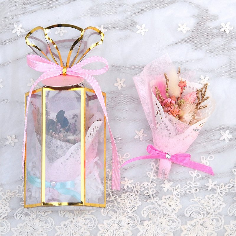 Mini Dry Bouquet Gift Box (Medium) - Romantic Pink Wedding Graduation Gift - Dried Flowers & Bouquets - Plants & Flowers Pink