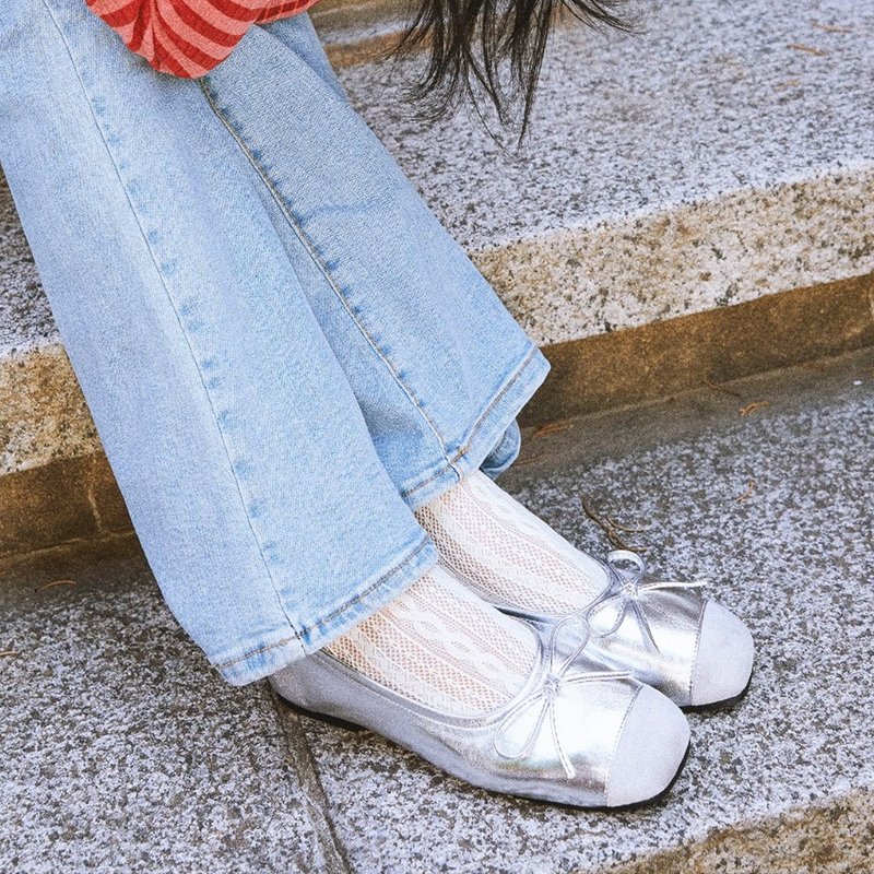 PRE-ORDER Bow Ribbon Elastic String Flat -UA9019 SILVER - 其他女皮鞋 - 其他材質 