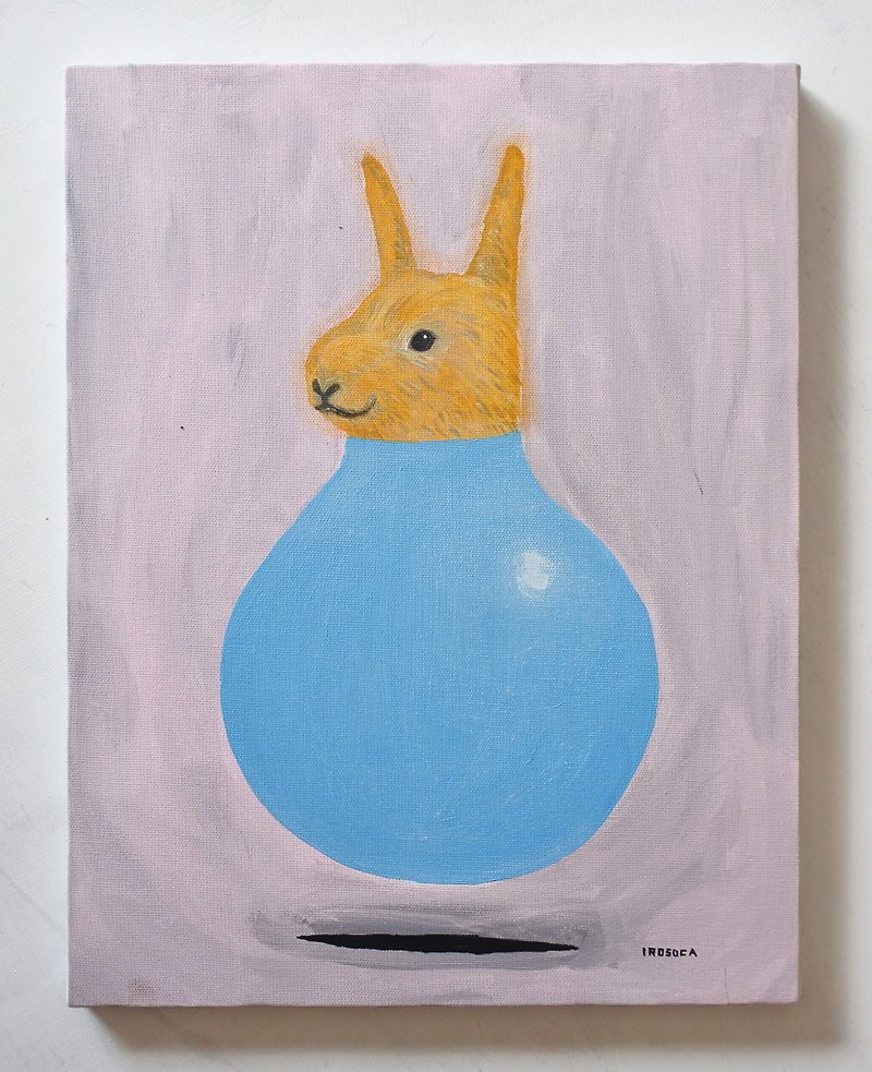【IROSOCA】風船で弾むウサギ　キャンバス絵画　F6サイズ原画 - ポスター・絵 - その他の素材 ピンク