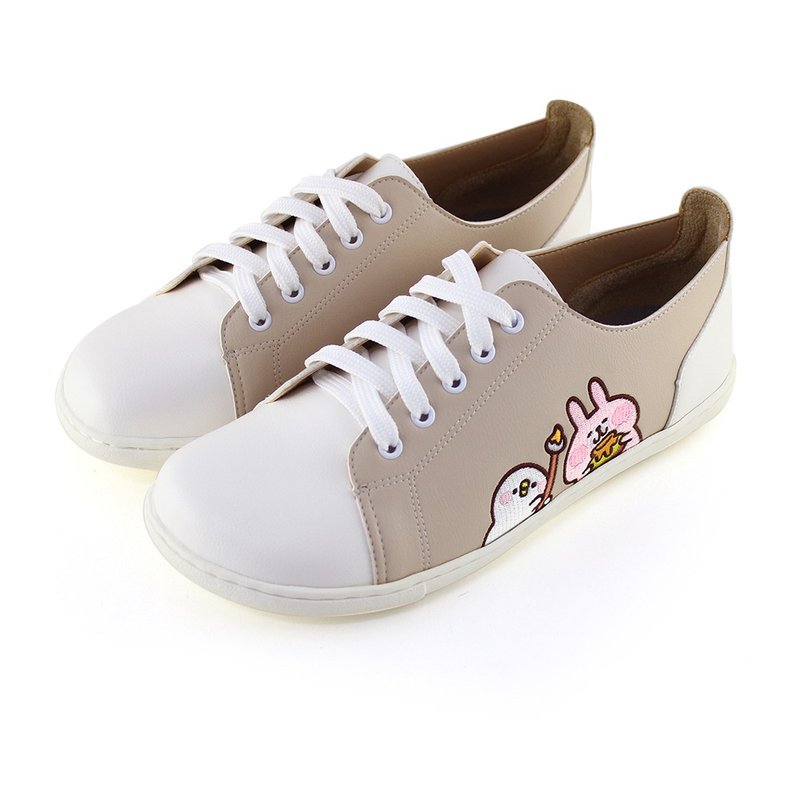 Paidal x Kanahei's small animal sweet honey Wenqing leather strap casual shoes-oat milk tea - รองเท้าลำลองผู้หญิง - หนังเทียม สีกากี