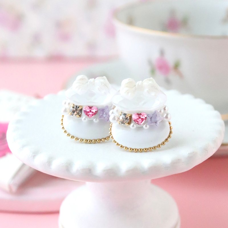 Macaron earrings, Clip-On - ต่างหู - วัสดุอื่นๆ ขาว