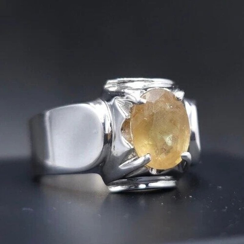 Natural Yellow Sapphire Crown Style Ring Sterling Silver 925 Ring Yellow Stone - 戒指 - 寶石 黃色