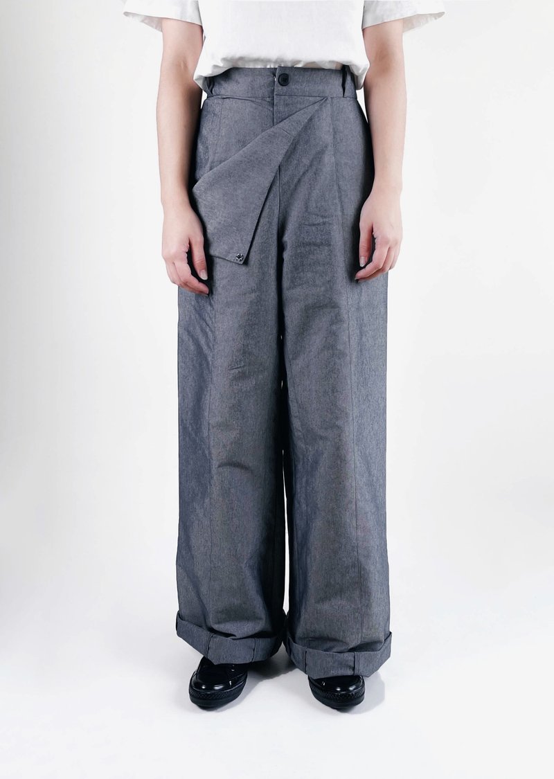 Morning Light Folded Wide Straight Pants (Black/Grey) Organic Cotton & Recycle - Unisex Pants - Cotton & Hemp Black